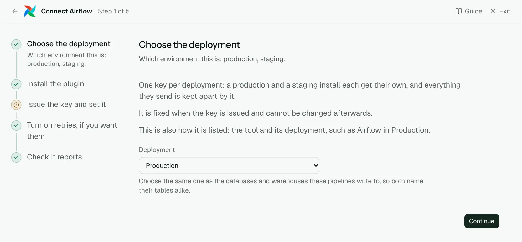 The "Choose the deployment" step of the connect screen