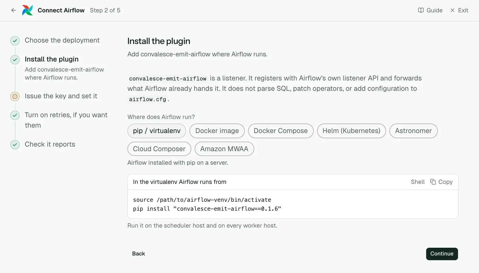 The "Install the plugin" step of the connect screen