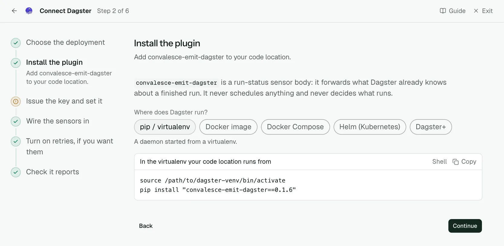 The "Install the plugin" step of the connect screen