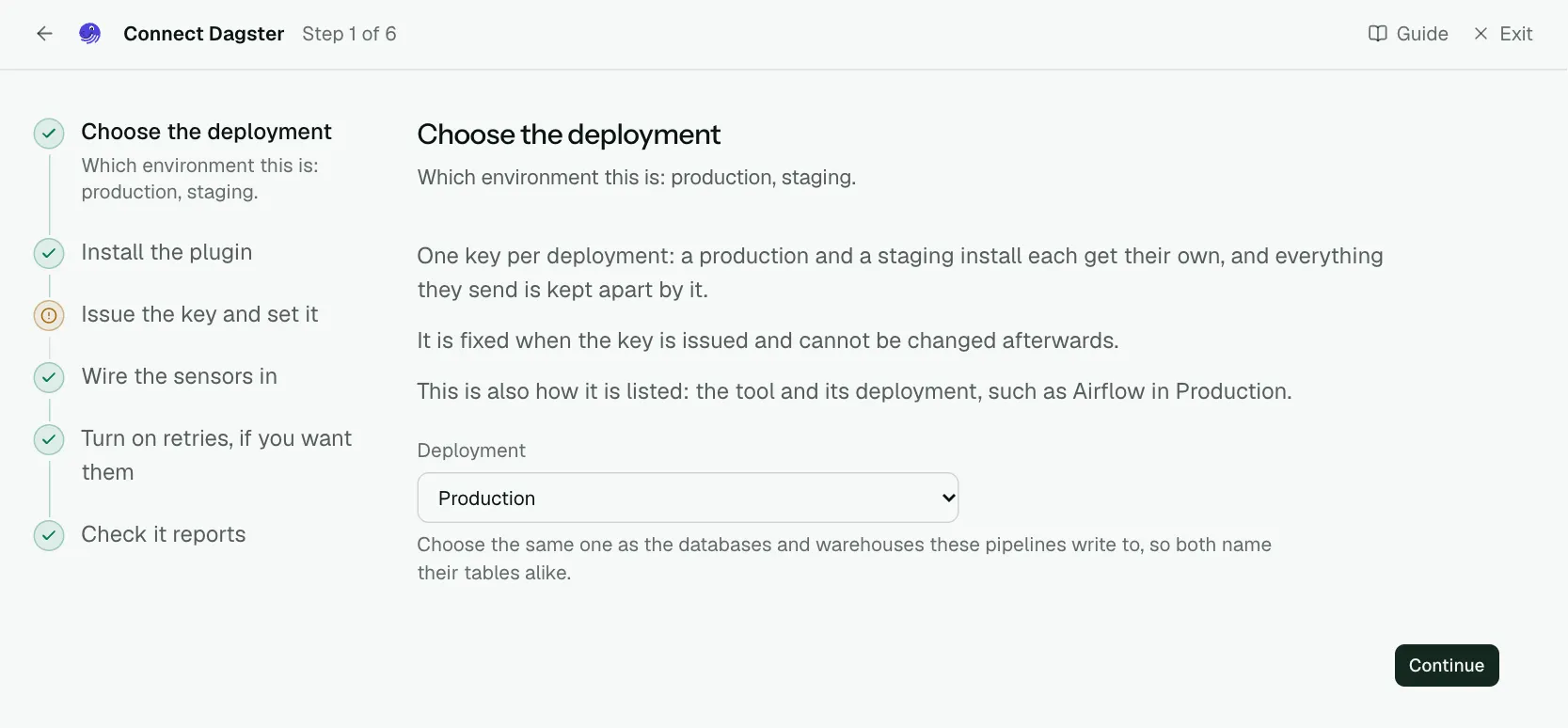 The "Choose the deployment" step of the connect screen