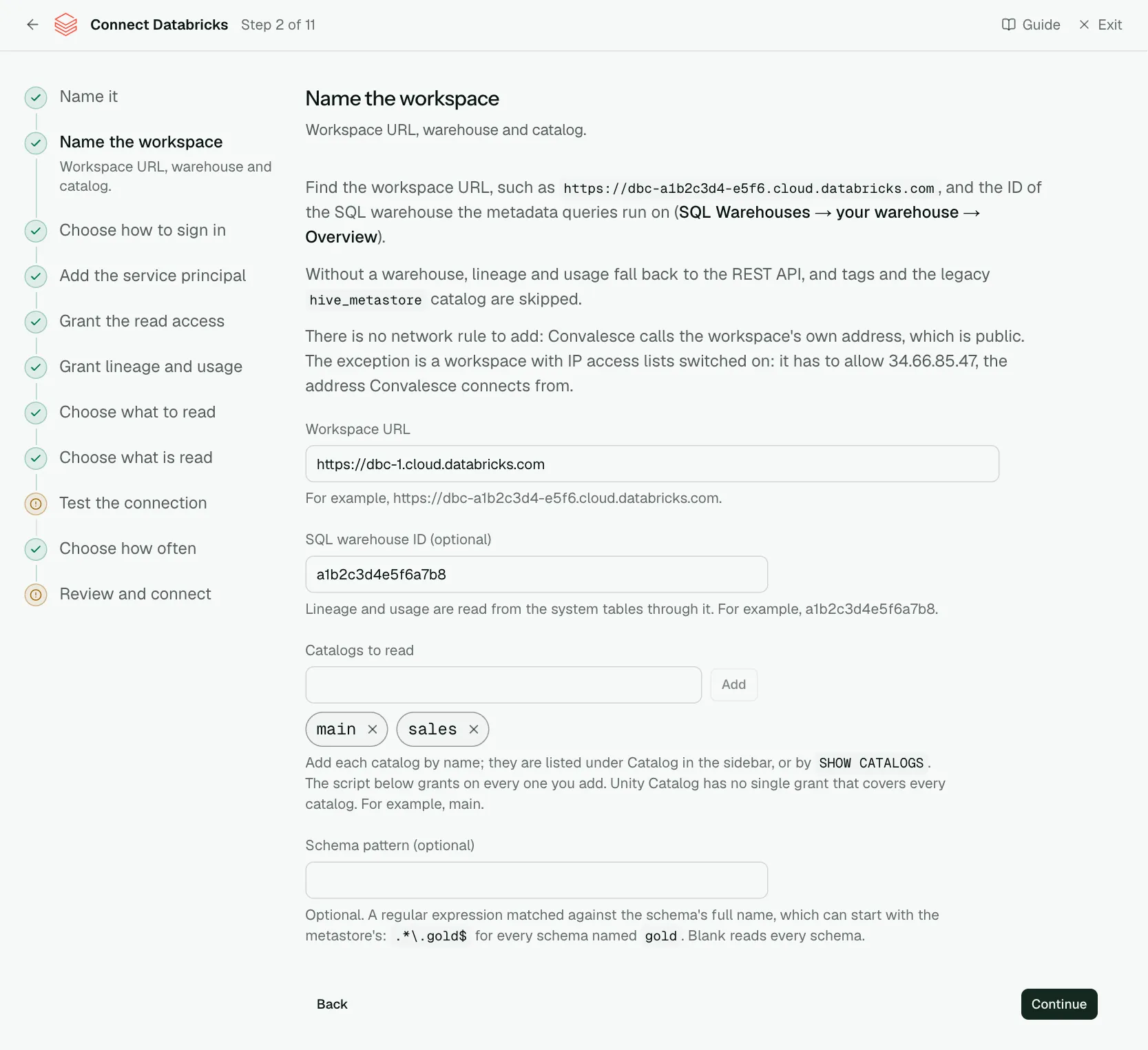 The "Name the workspace" step of the connect screen