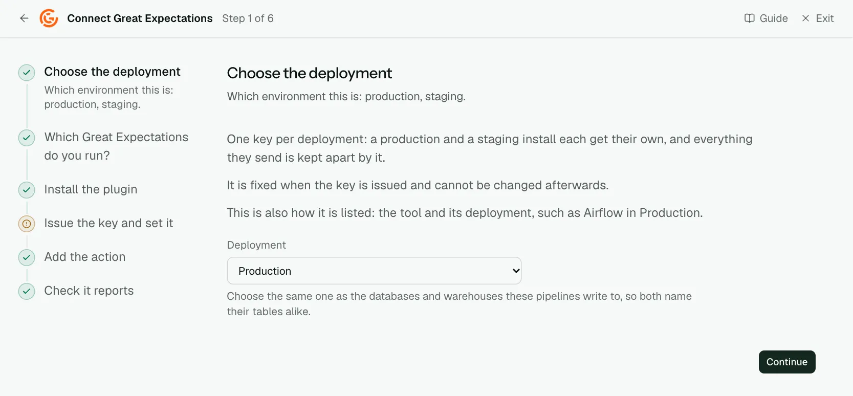 The "Choose the deployment" step of the connect screen