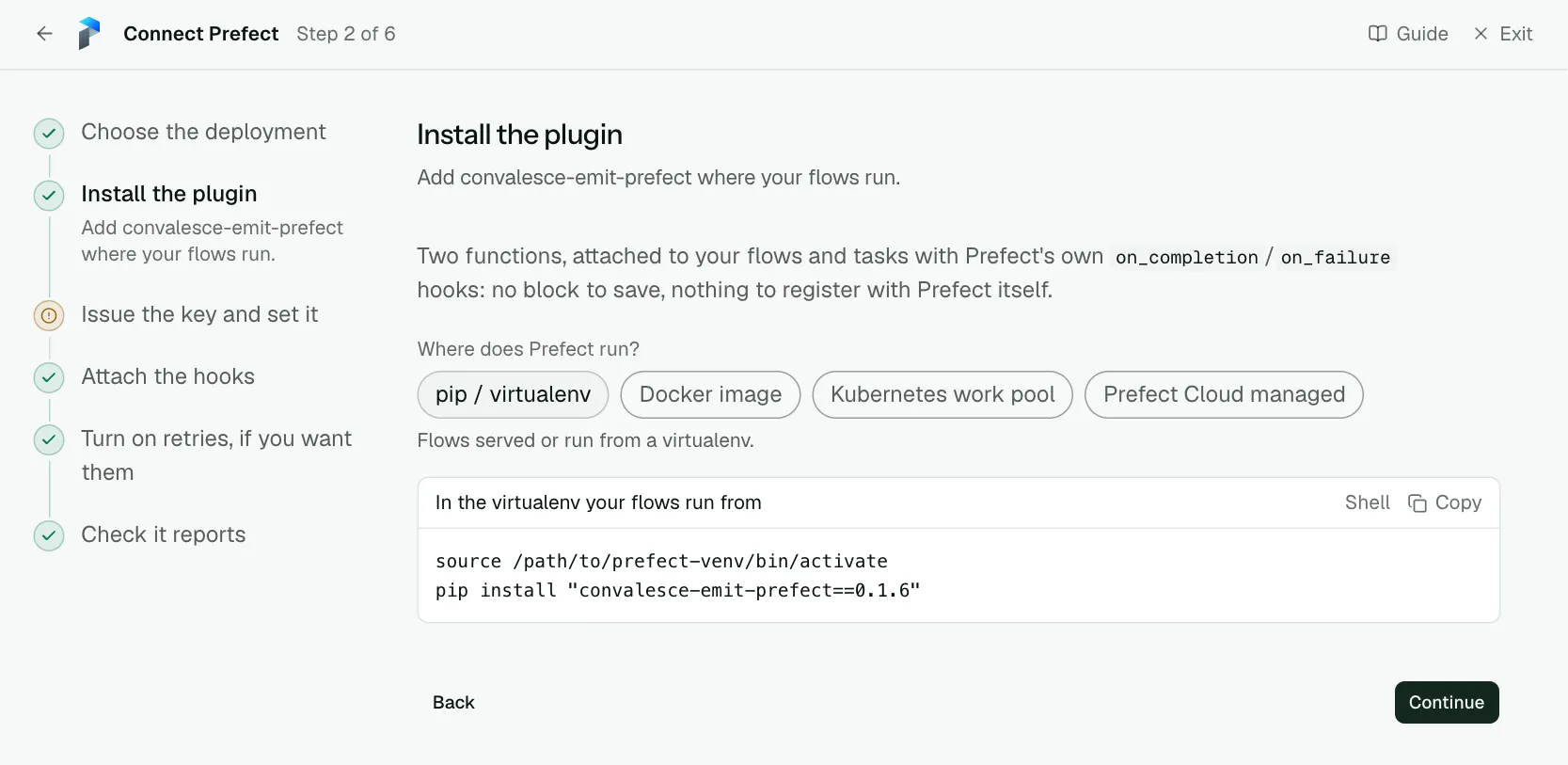 The "Install the plugin" step of the connect screen