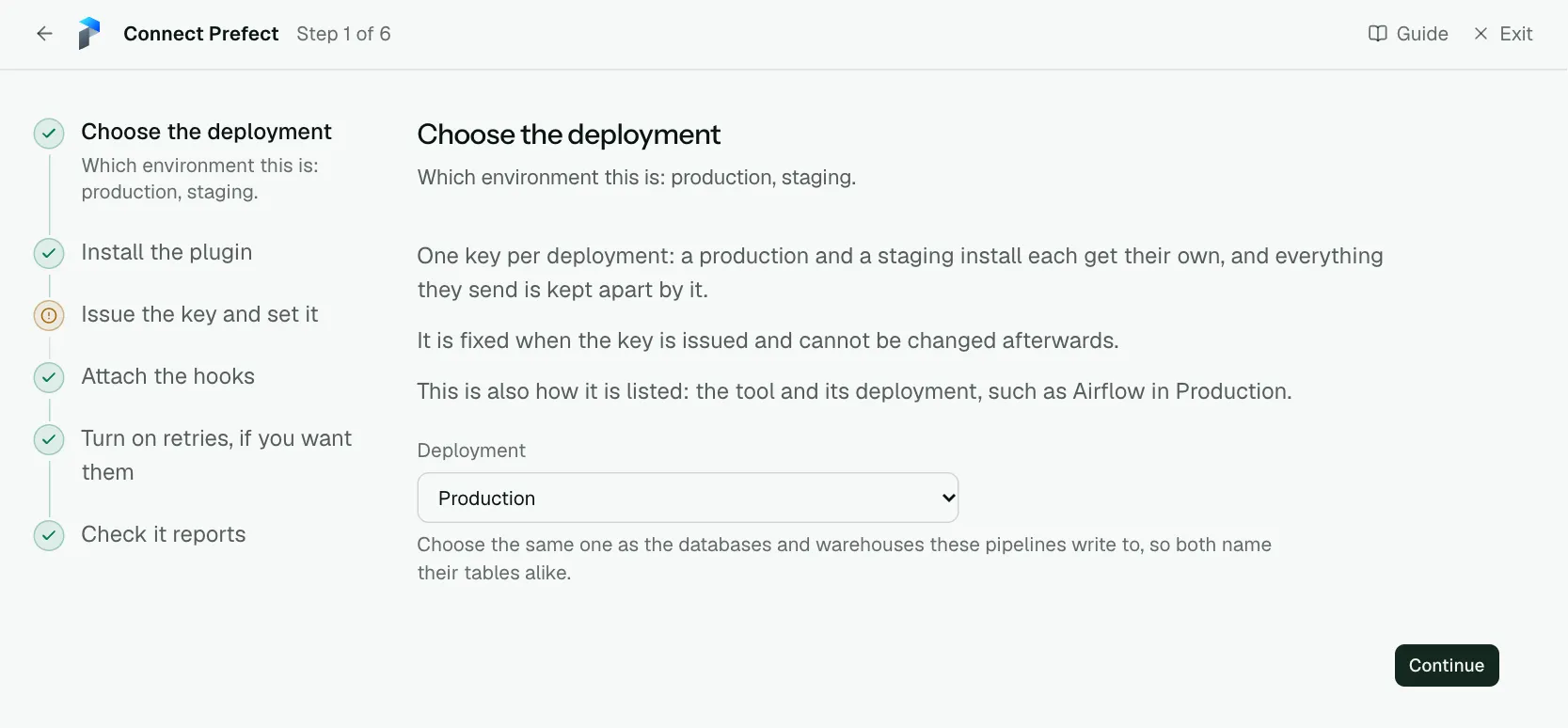 The "Choose the deployment" step of the connect screen