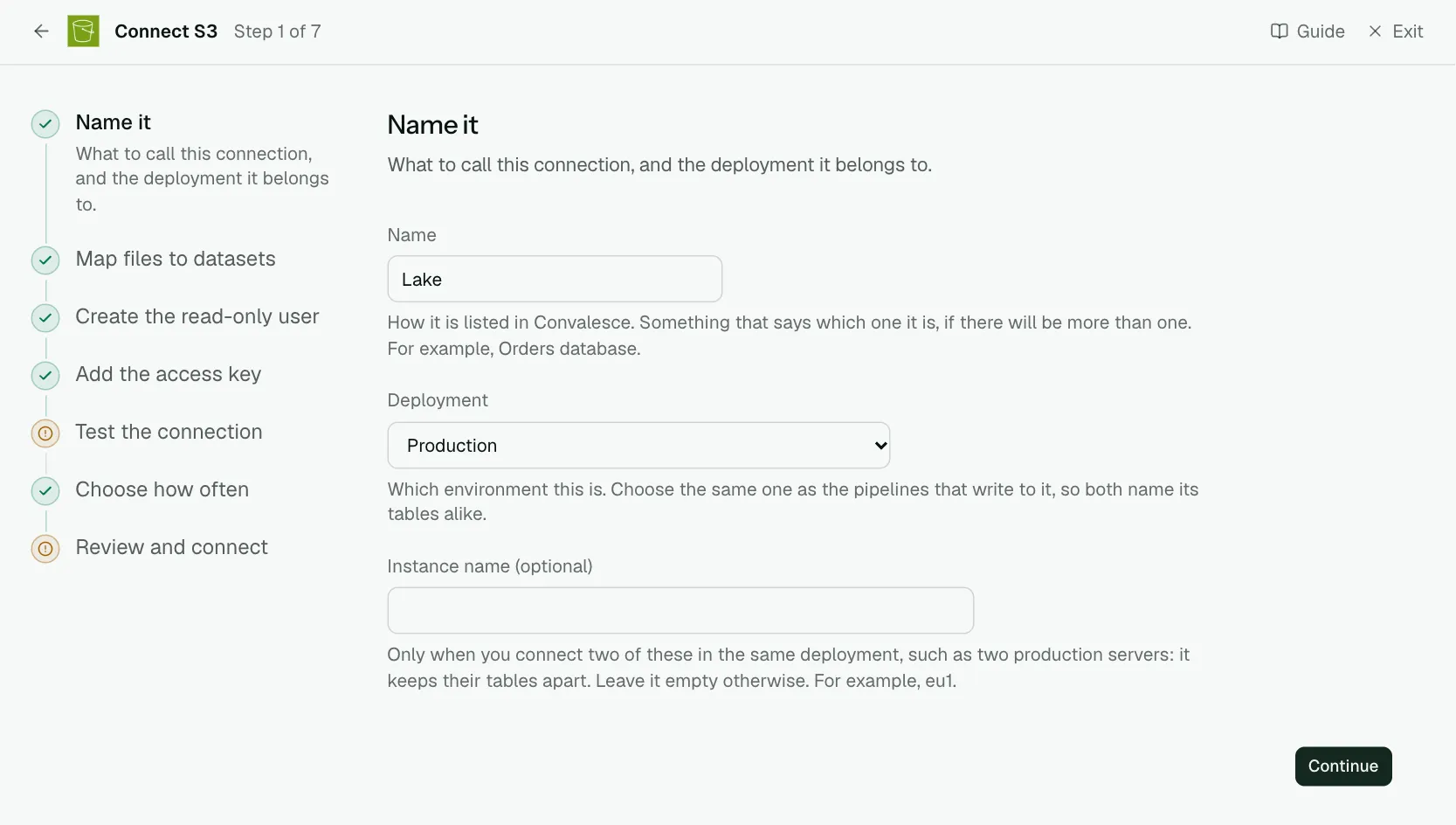 The "Name it" step of the connect screen