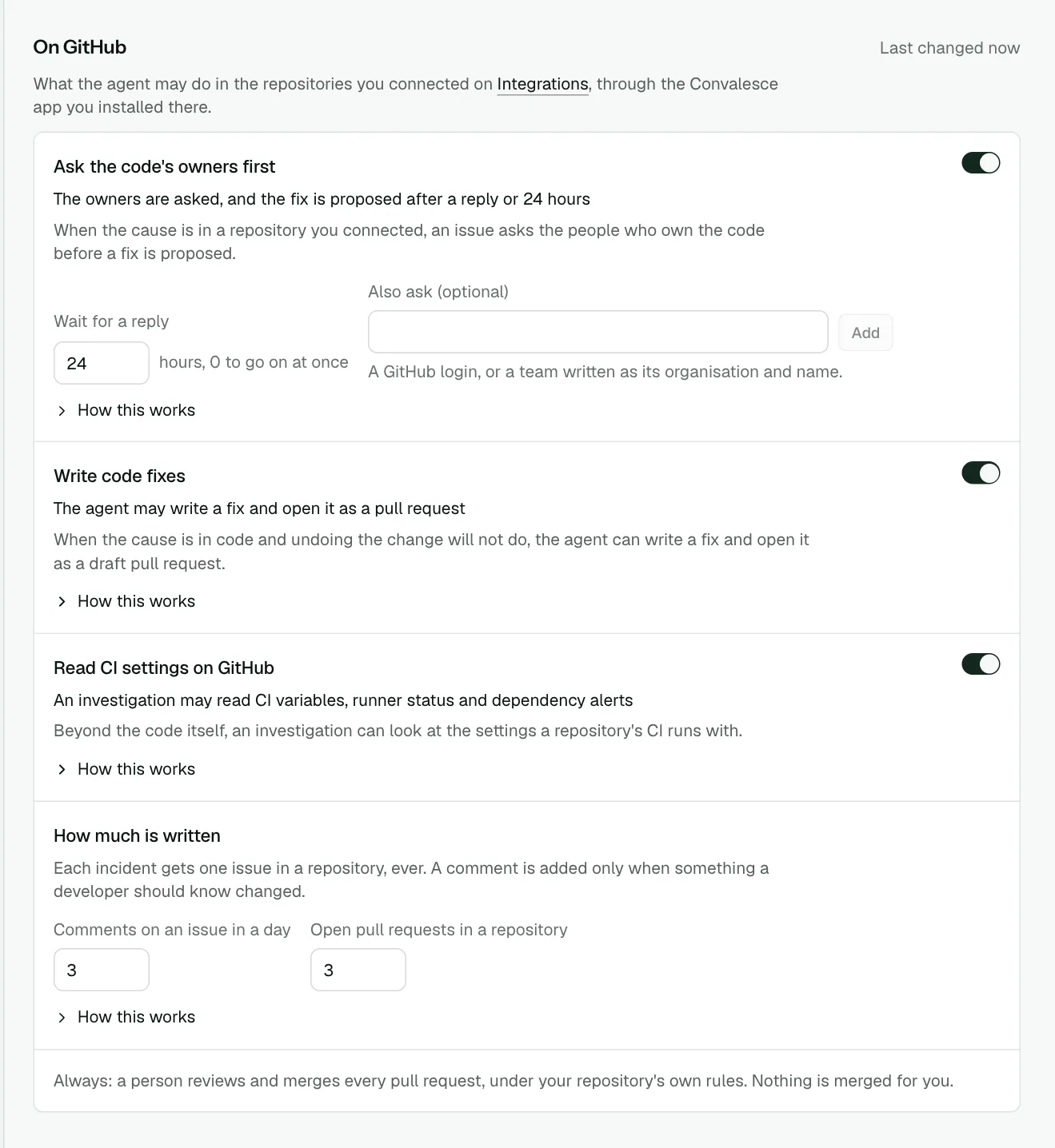 On GitHub on Settings, with its four settings