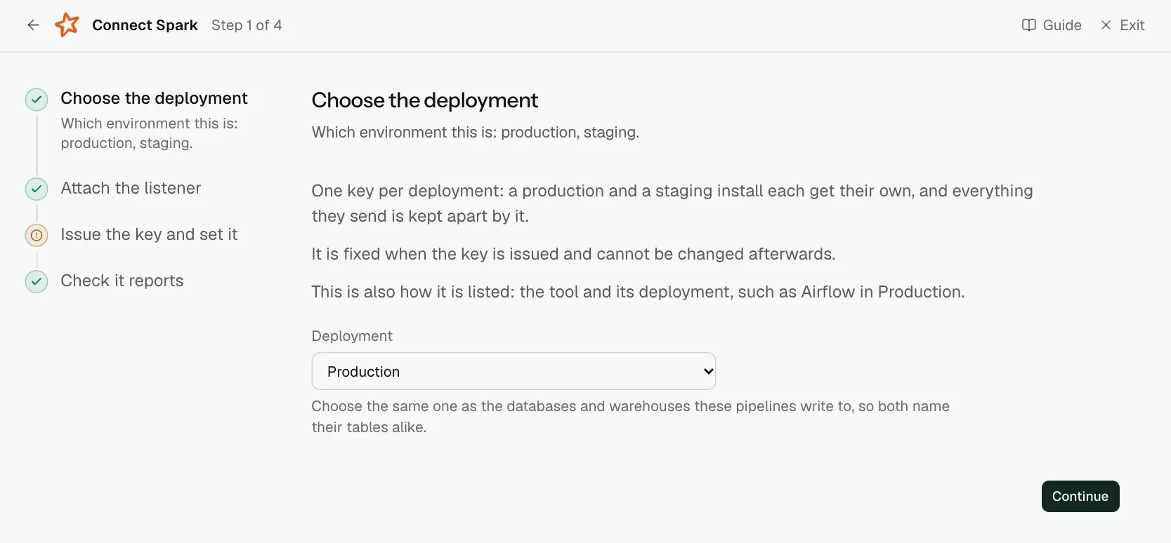 The "Choose the deployment" step of the connect screen