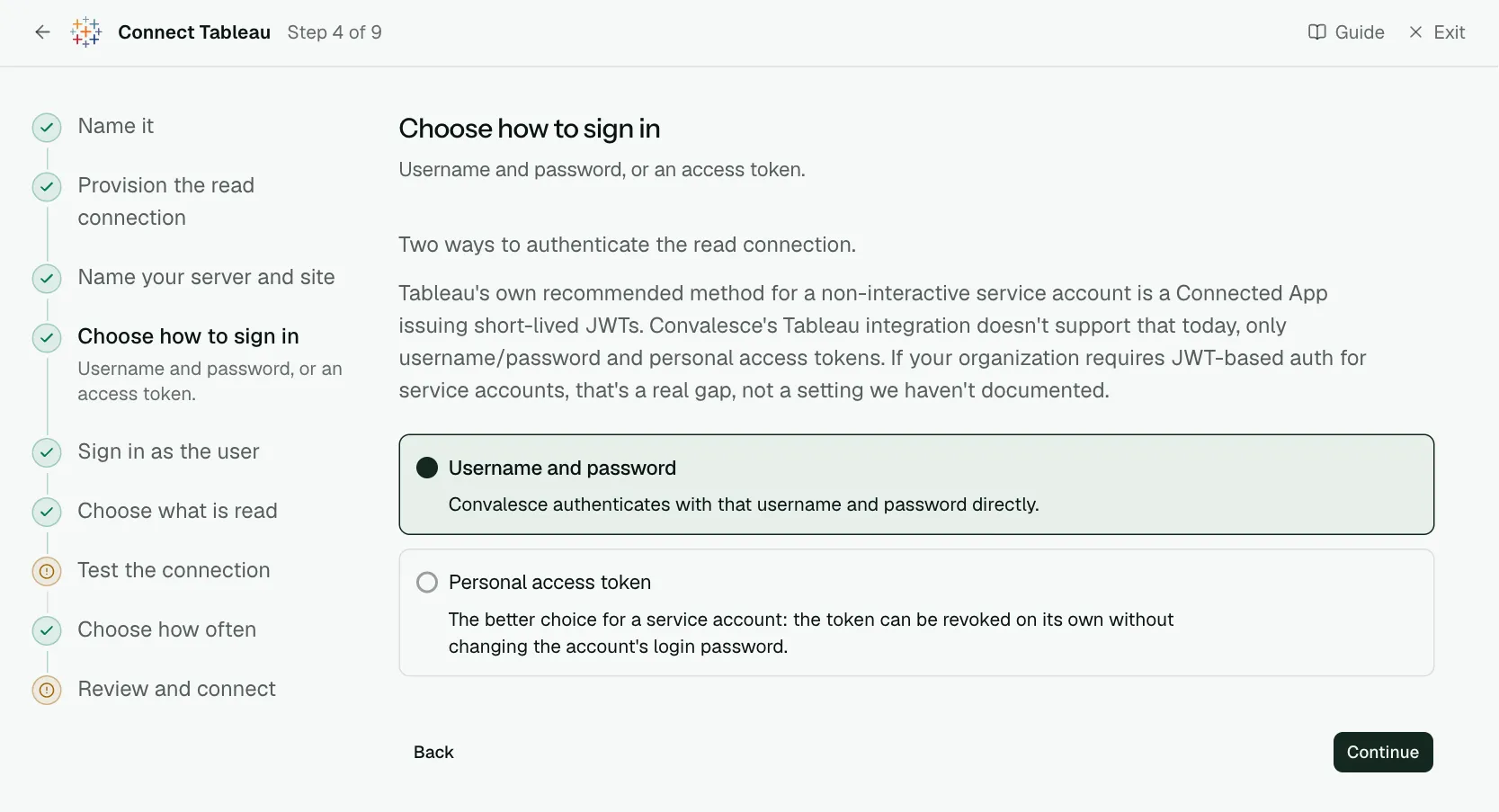 The "Choose how to sign in" step of the connect screen